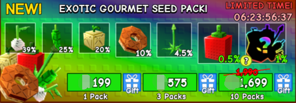 Grow a Garden Items All Server Exotic Gourmet Seed Pack*3
